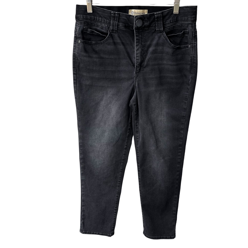 Democracy Jeans Pants Ab Solution High Rise Skinny Faded Black Denim Stretch 12